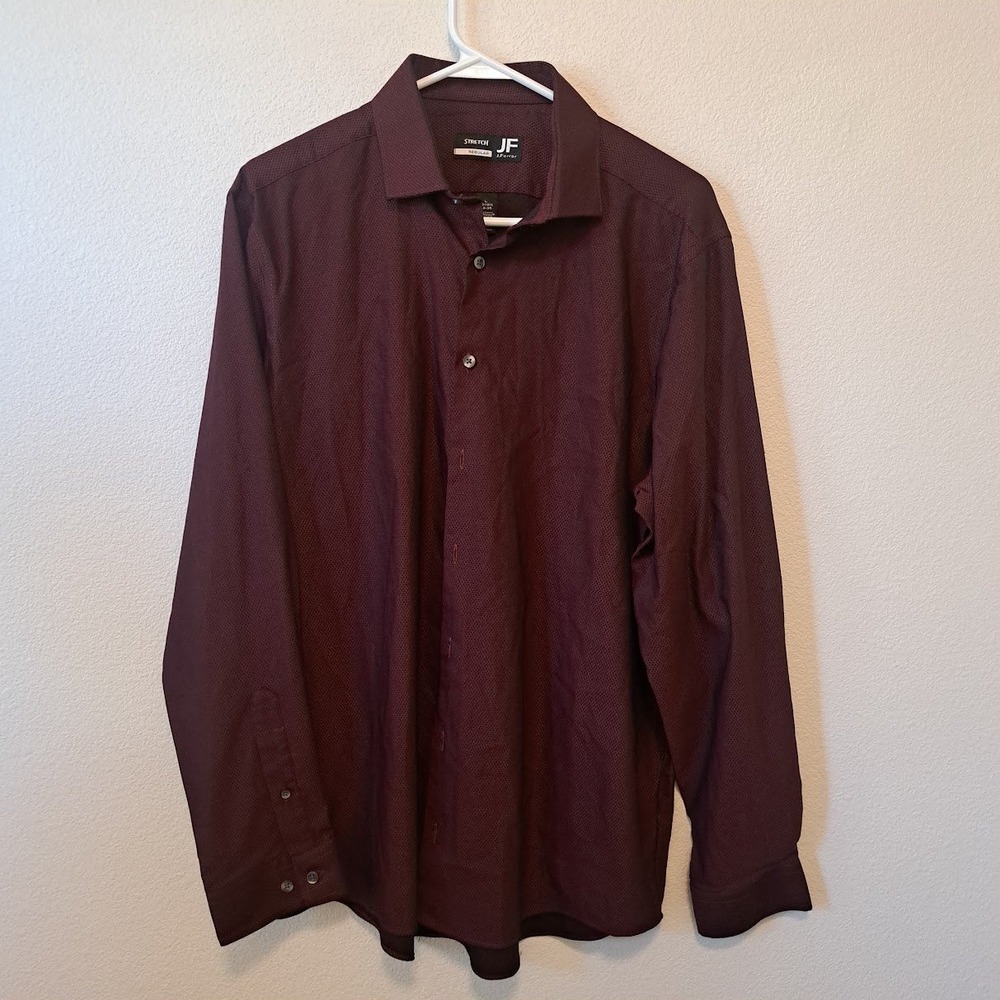 JF J. Ferrar Mens Regular Fit Stretch Button Down Shirt Burgundy Large 16-16.5